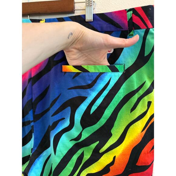 Royally Awesome NWOT Rainbow Zebra Cotton Blend Flat Front Shorts size 44 - Picture 9 of 15